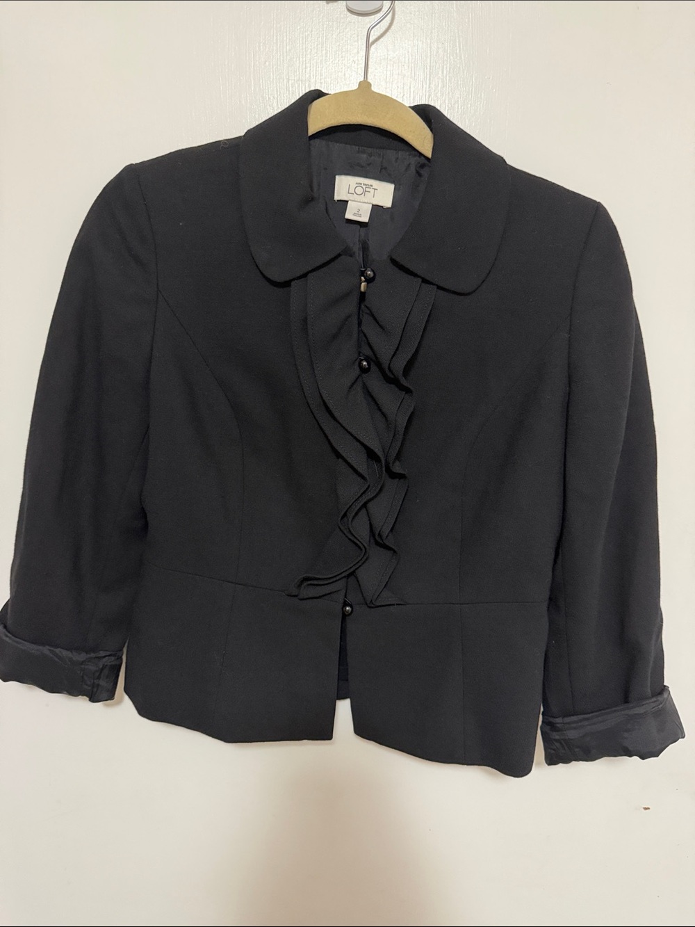 NWOT LOFT Black Ruffle-Front Cropped Blazer - 2